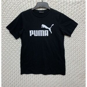 Puma Shirt Boys XL 18/20 Black Center Logo Spellout Graphic Casual School Crew T